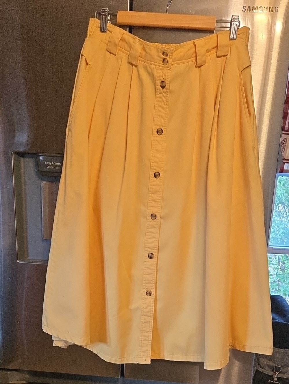 IC COLLECTION Bright Yellow Button-Front A-Line Midi Skirt